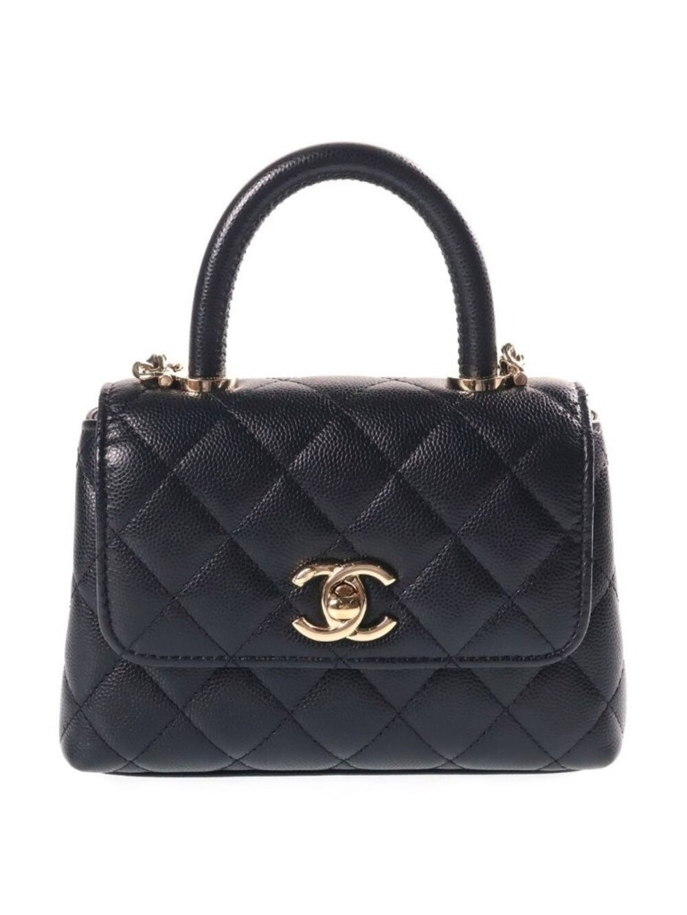 Chanel Coco Handle Mini 2-Way Chain Shoulder Bag Black Caviar Leather Gold